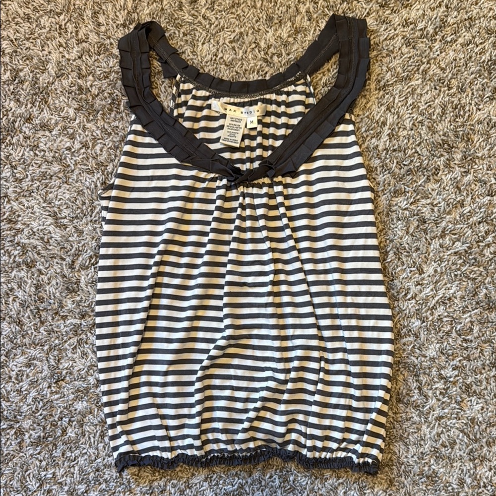 Gray and White Striped Sleeveless Tank